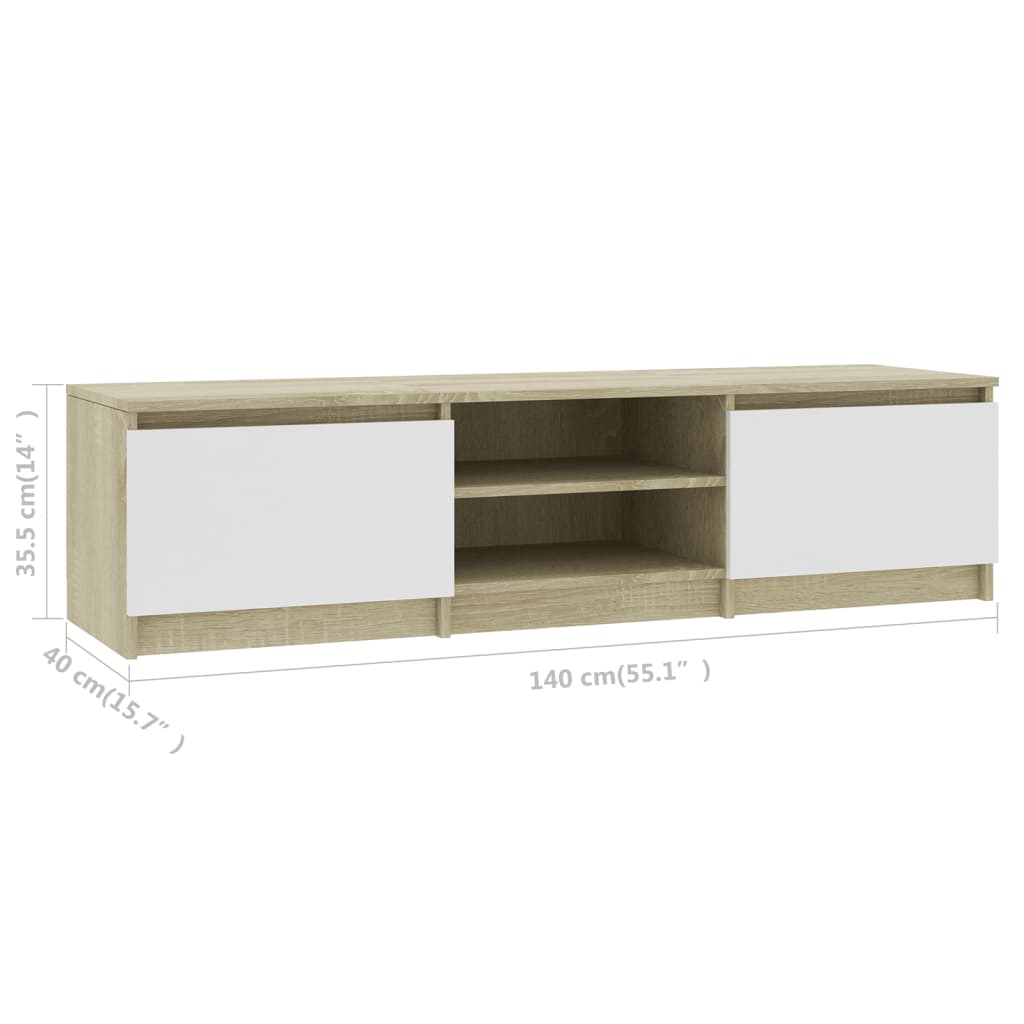 Έπιπλο Τηλεόρασης Λευκό/Sonoma Δρυς 140x40x35,5 εκ. Επεξ. Ξύλο