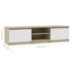 Έπιπλο Τηλεόρασης Λευκό/Sonoma Δρυς 140x40x35,5 εκ. Επεξ. Ξύλο