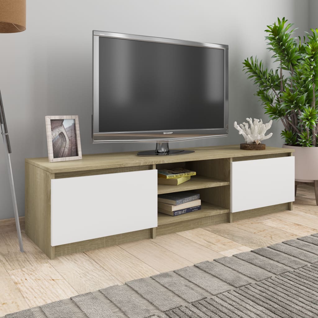 Έπιπλο Τηλεόρασης Λευκό/Sonoma Δρυς 140x40x35,5 εκ. Επεξ. Ξύλο