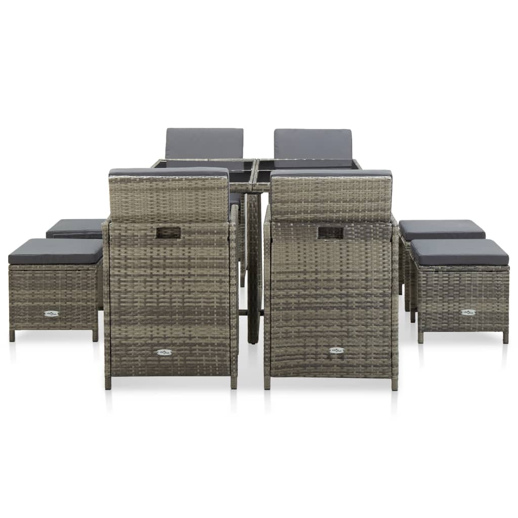 Σετ Τραπεζαρίας Εξ. Χώρου 9 τεμ. Γκρι Συνθ. Ρατάν με Μαξιλάρια