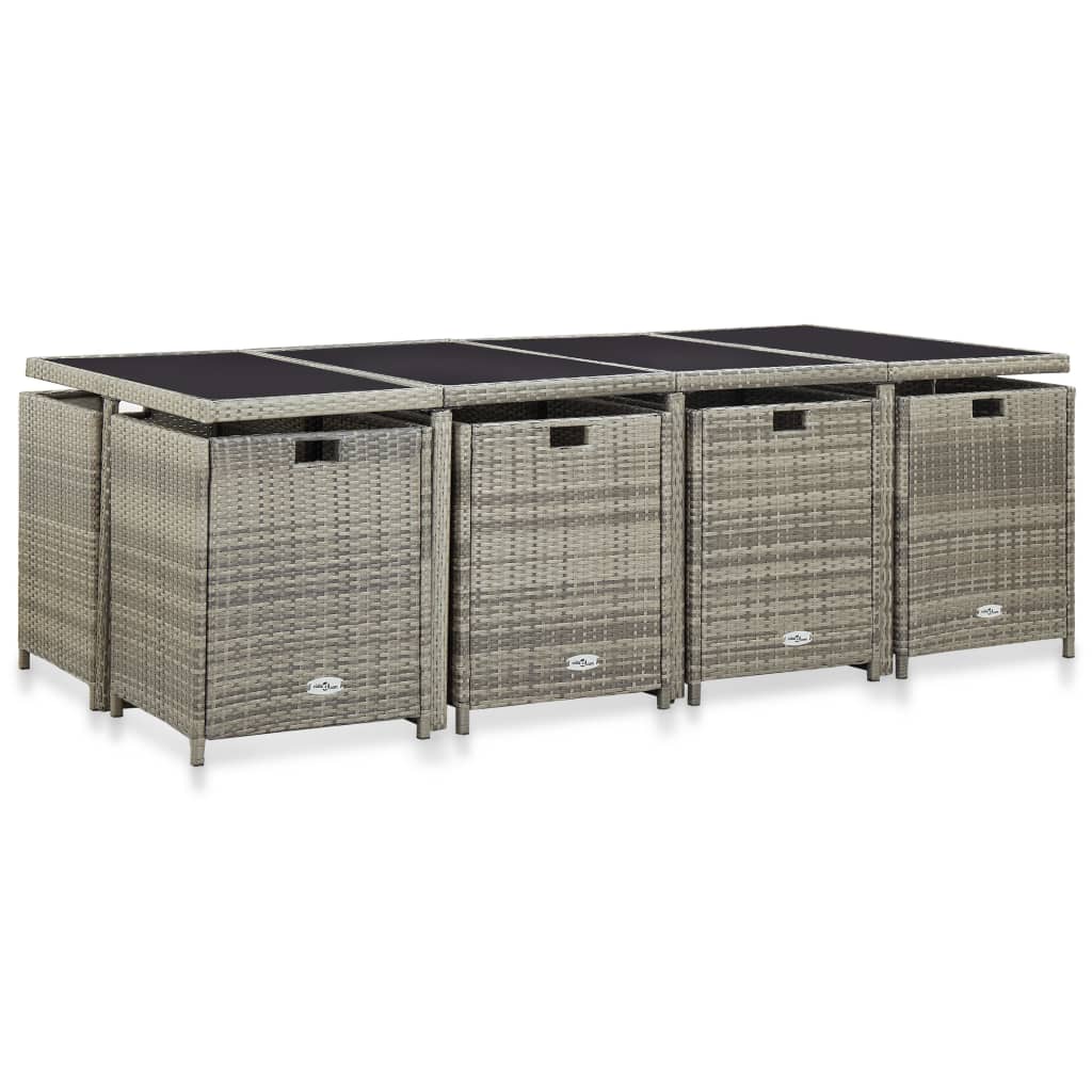 Σετ Τραπεζαρίας Εξ. Χώρου 13 τεμ. Γκρι Συνθ. Ρατάν με Μαξιλάρια