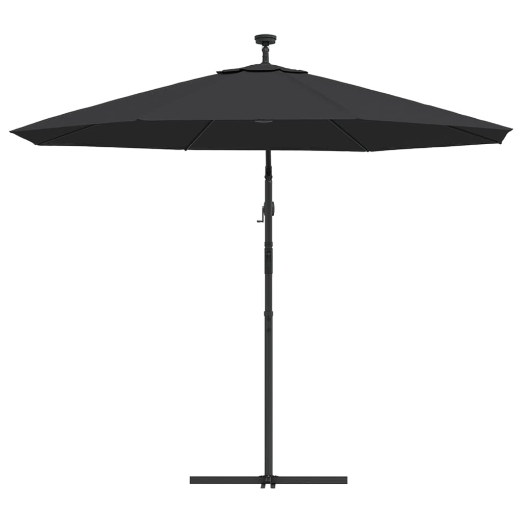Ομπρέλα Κήπου Κρεμ. Μαύρη 300εκ. με Ατσάλινο Ιστό και LED - Pakobazaar