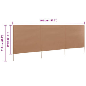 Προστατευτικό Αέρα με 3 Πάνελ Taupe 400 x 80 εκ. Υφασμάτινο