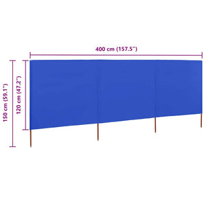 Προστατευτικό Αέρα με 3 Πάνελ Αζούρ Μπλε 400x120 εκ. Υφασμάτινο - Pakobazaar