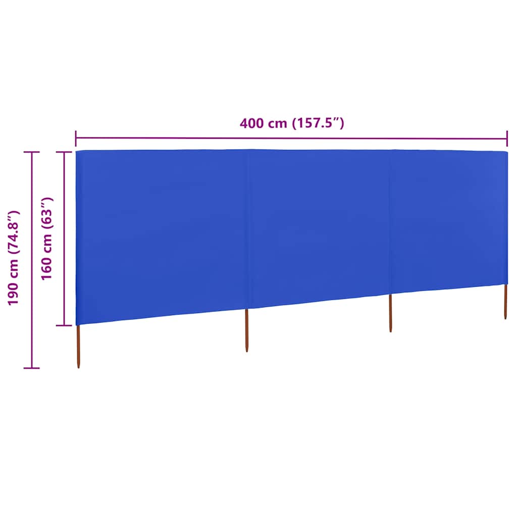 Προστατευτικό Αέρα με 3 Πάνελ Αζούρ Μπλε 400x160 εκ. Υφασμάτινο