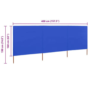 Προστατευτικό Αέρα με 3 Πάνελ Αζούρ Μπλε 400x160 εκ. Υφασμάτινο