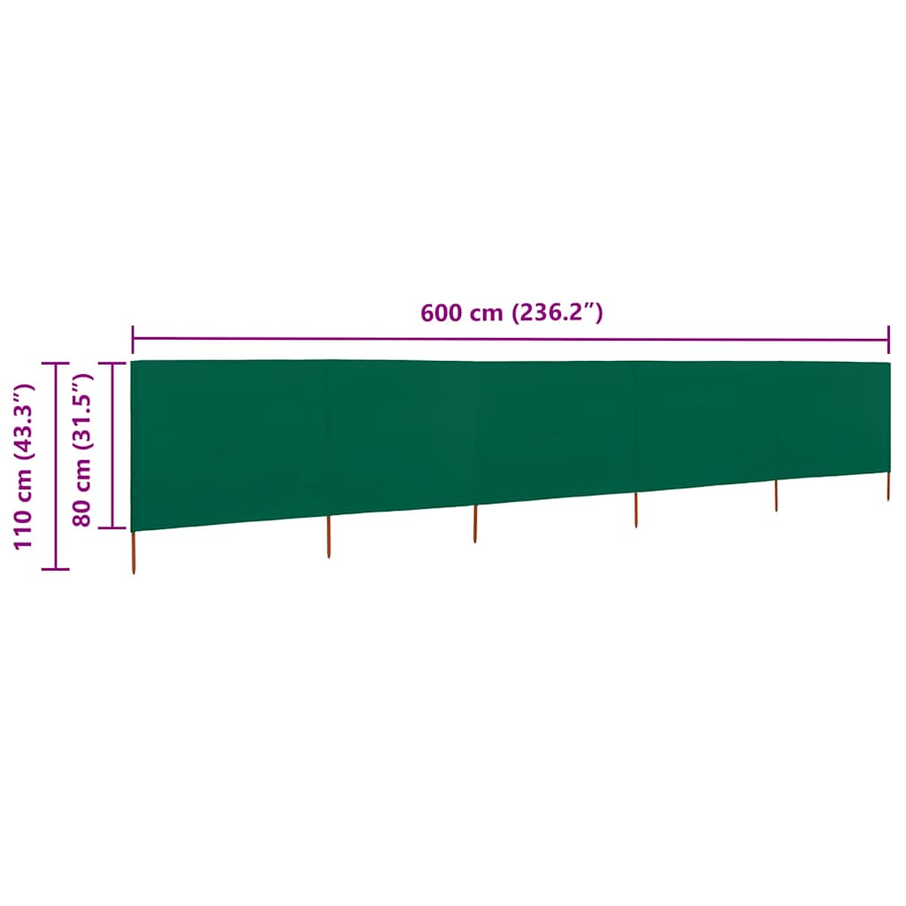 Προστατευτικό Αέρα με 5 Πάνελ Πράσινο 600 x 80 εκ. Υφασμάτινο - Pakobazaar