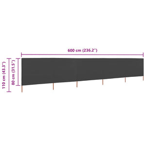 Προστατευτικό Αέρα με 5 Πάνελ Ανθρακί 600 x 80 εκ. Υφασμάτινο