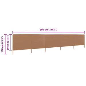 Προστατευτικό Αέρα με 5 Πάνελ Taupe 600 x 80 εκ. Υφασμάτινο