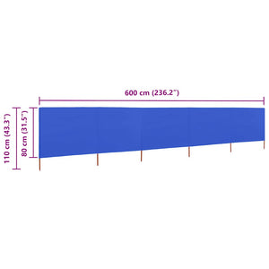 Προστατευτικό Αέρα με 5 Πάνελ Αζούρ Μπλε 600x80 εκ. Υφασμάτινο