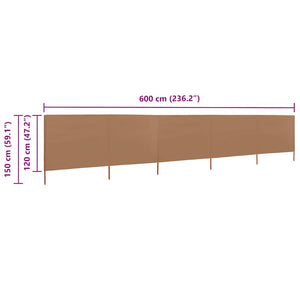 Προστατευτικό Αέρα με 5 Πάνελ Taupe 600 x 120 εκ. Υφασμάτινο