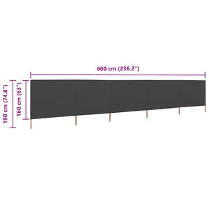 Προστατευτικό Αέρα με 5 Πάνελ Ανθρακί 600 x 160 εκ. Υφασμάτινο
