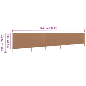 Προστατευτικό Αέρα με 5 Πάνελ Taupe 600 x 160 εκ. Υφασμάτινο