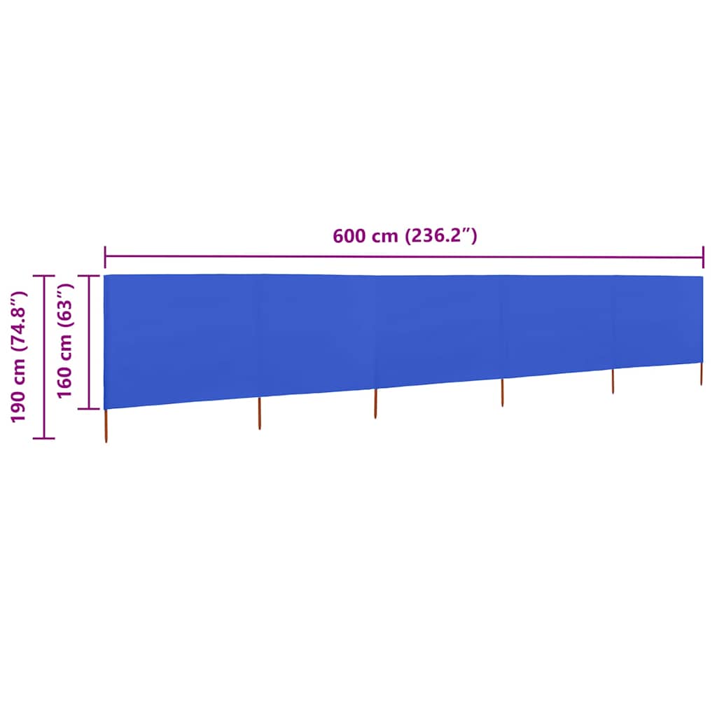 Προστατευτικό Αέρα με 5 Πάνελ Αζούρ Μπλε 600x160 εκ. Υφασμάτινο - Pakobazaar
