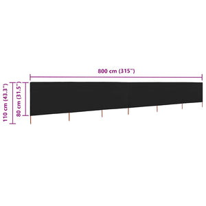 Προστατευτικό Αέρα με 6 Πάνελ Μαύρο 800 x 80 εκ. Υφασμάτινο