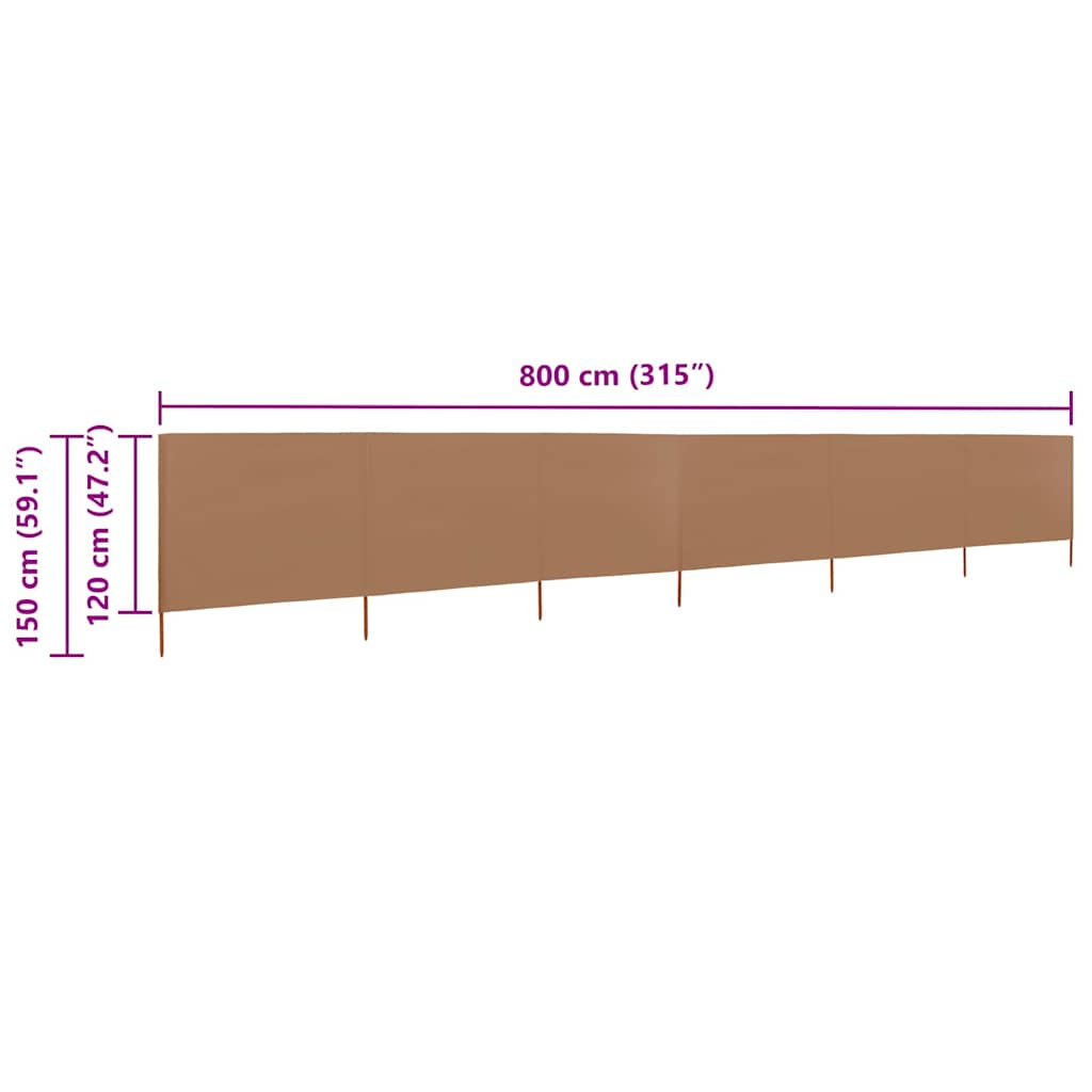 Προστατευτικό Αέρα με 6 Πάνελ Taupe 800 x 120 εκ. Υφασμάτινο