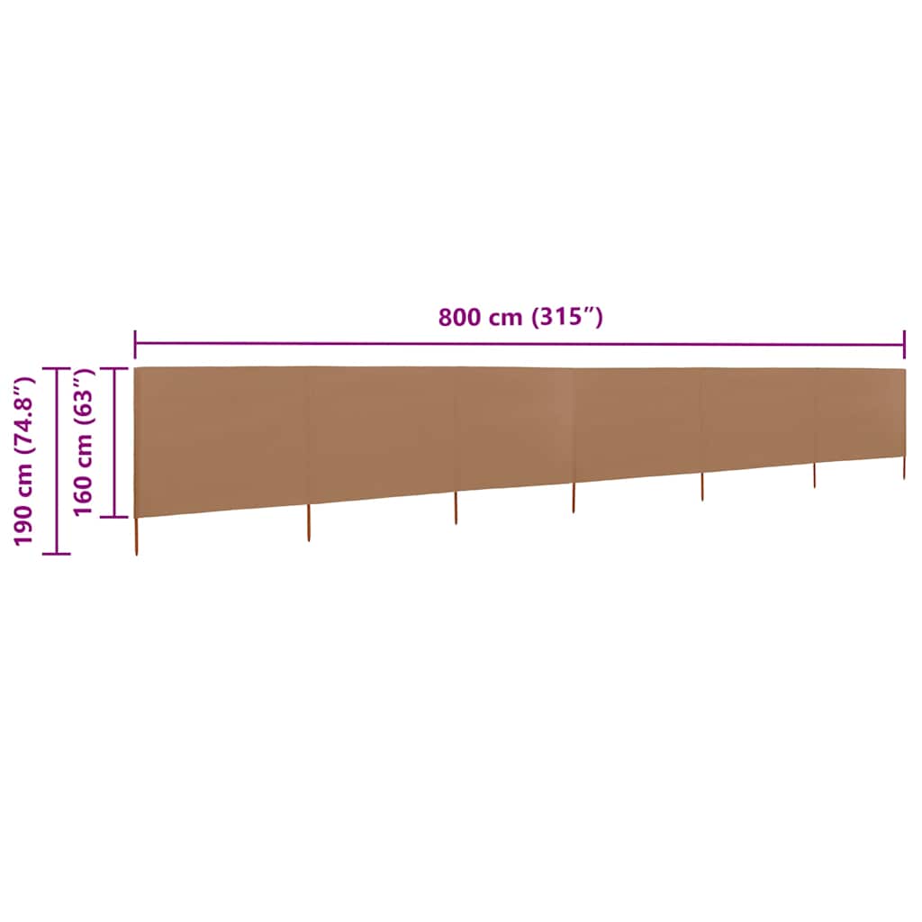Προστατευτικό Αέρα με 6 Πάνελ Taupe 800 x 160 εκ. Υφασμάτινο