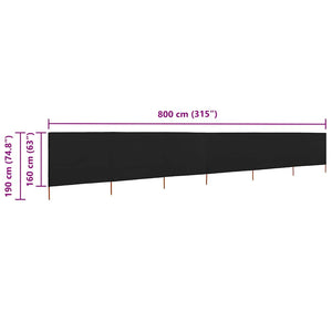 Προστατευτικό Αέρα με 6 Πάνελ Μαύρο 800 x 160 εκ. Υφασμάτινο - Pakobazaar