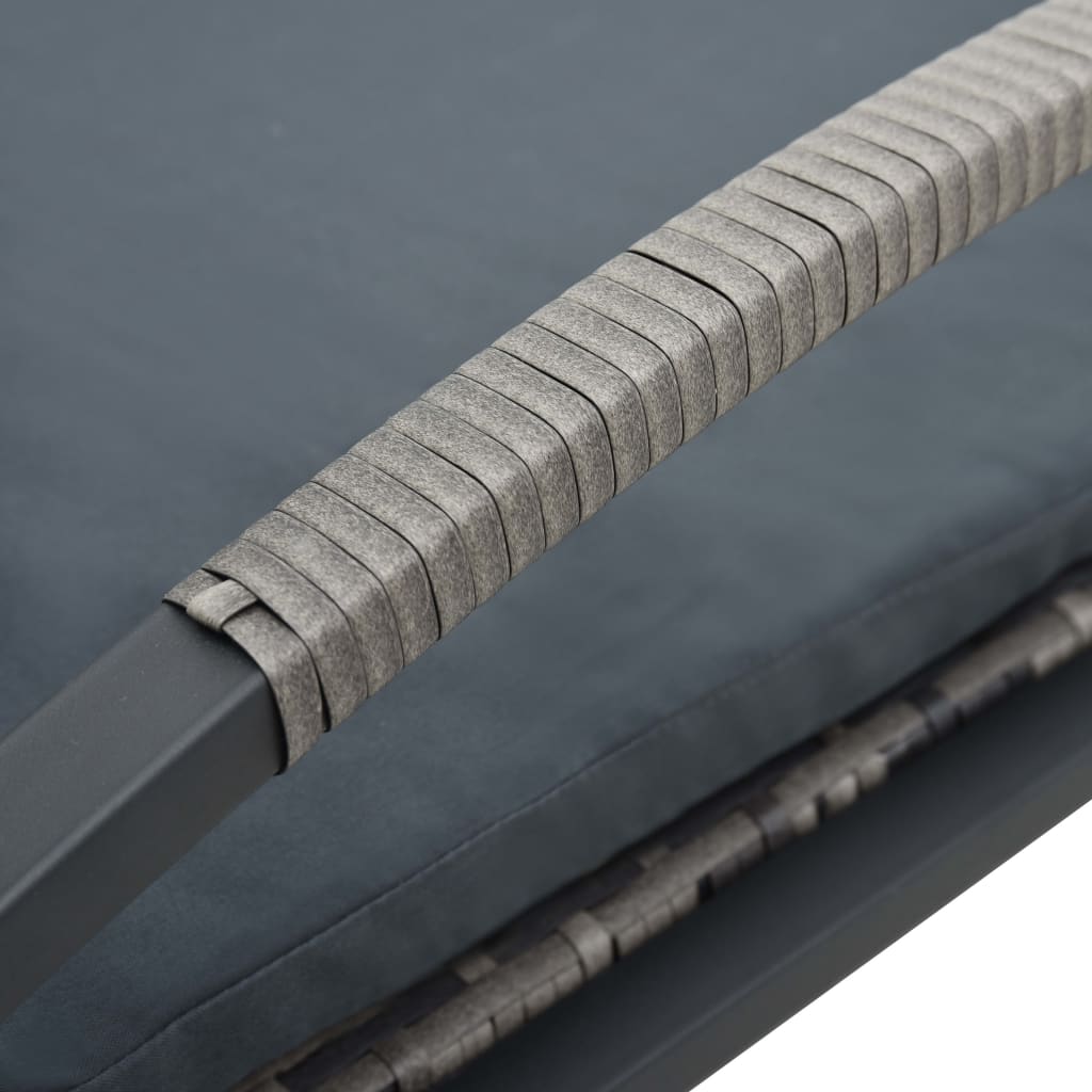 Ξαπλώστρα Ανθρακί από Συνθετικό Ρατάν με Μαξιλάρι και Ρόδες - Pakobazaar