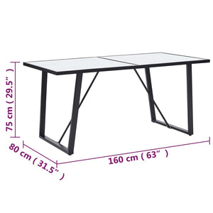 Τραπεζαρία Λευκή 160 x 80 x 75 εκ. από Ψημένο Γυαλί - Pakobazaar
