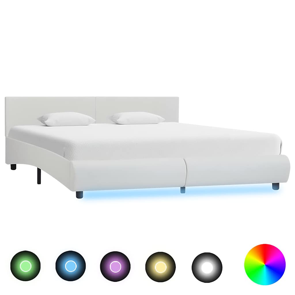 Πλαίσιο Κρεβατιού με LED Λευκό 160x200 εκ. από Συνθετικό Δέρμα - PAKOBAZAAR