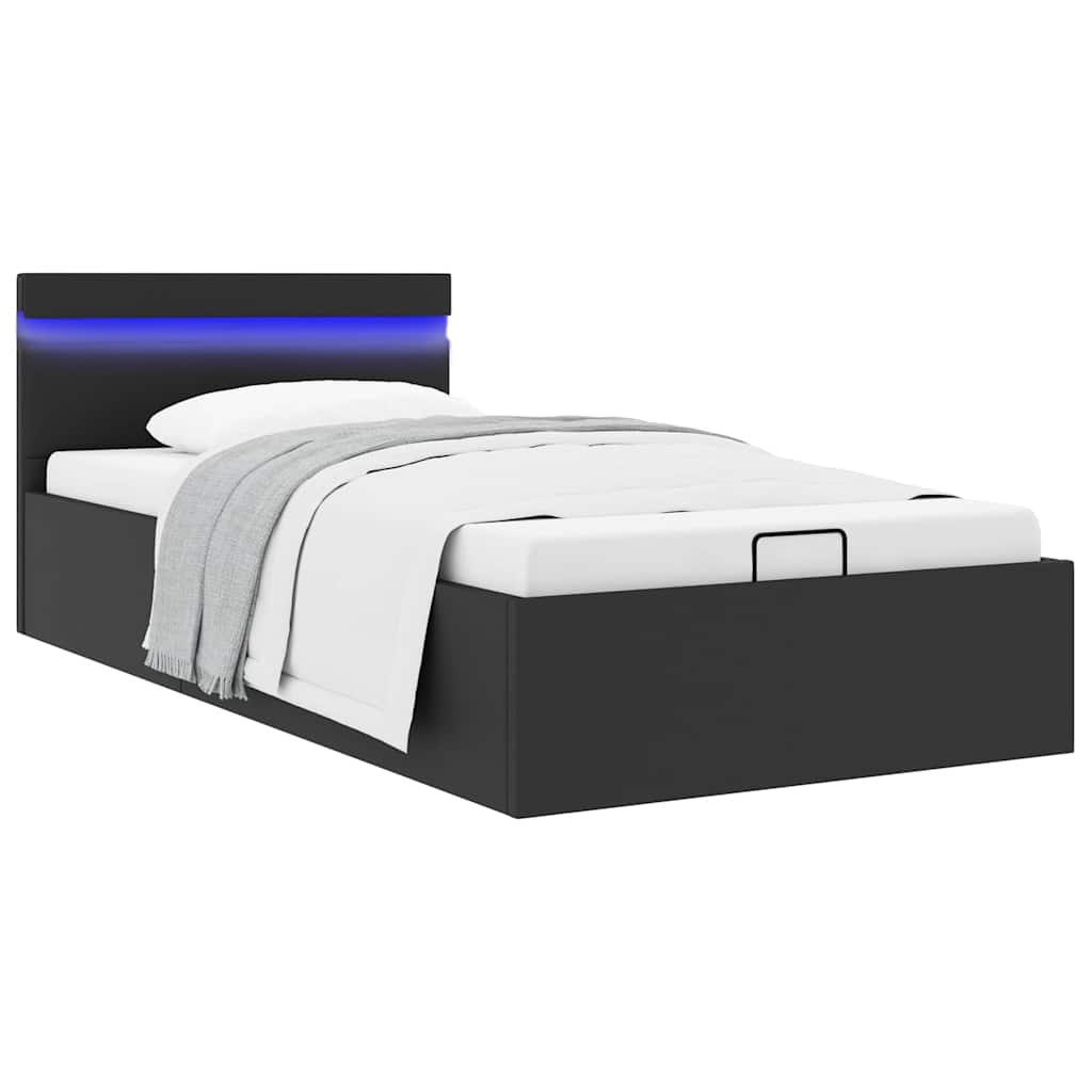 Πλαίσιο Κρεβατιού Αποθ. Χώρο/LED Μαύρο 90x200 εκ. Δερματίνη - PAKOBAZAAR