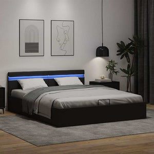 Πλαίσιο Κρεβατιού Αποθ. Χώρο/LED Μαύρο 160x200 εκ. Δερματίνη