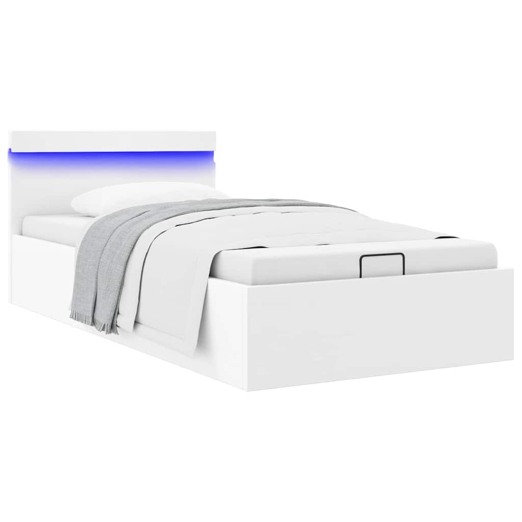 Πλαίσιο Κρεβατιού Αποθ. Χώρο/LED Μαύρο 90x200 εκ. Δερματίνη - PAKOBAZAAR