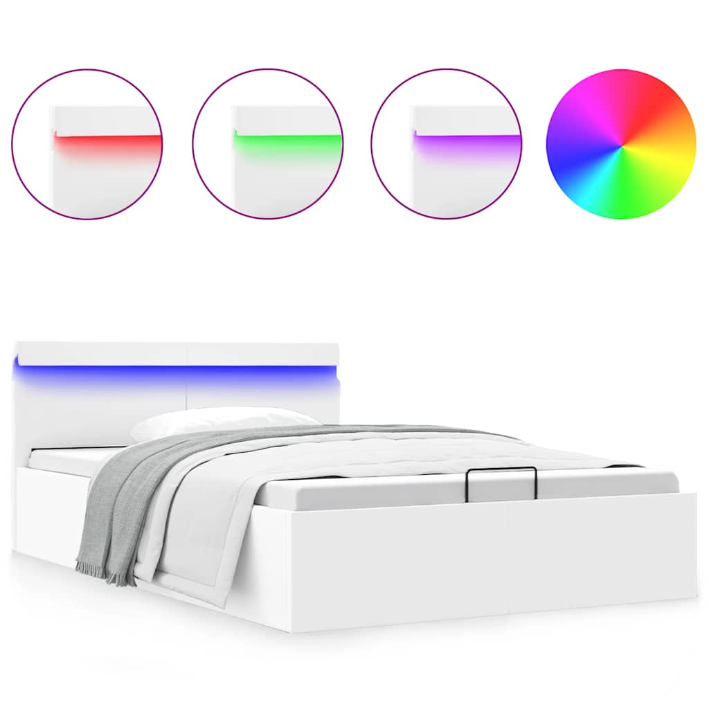 Πλαίσιο Κρεβατιού με Αποθ. Χώρο/LED Λευκό 120x200 εκ. Δερματίνη - PAKOBAZAAR