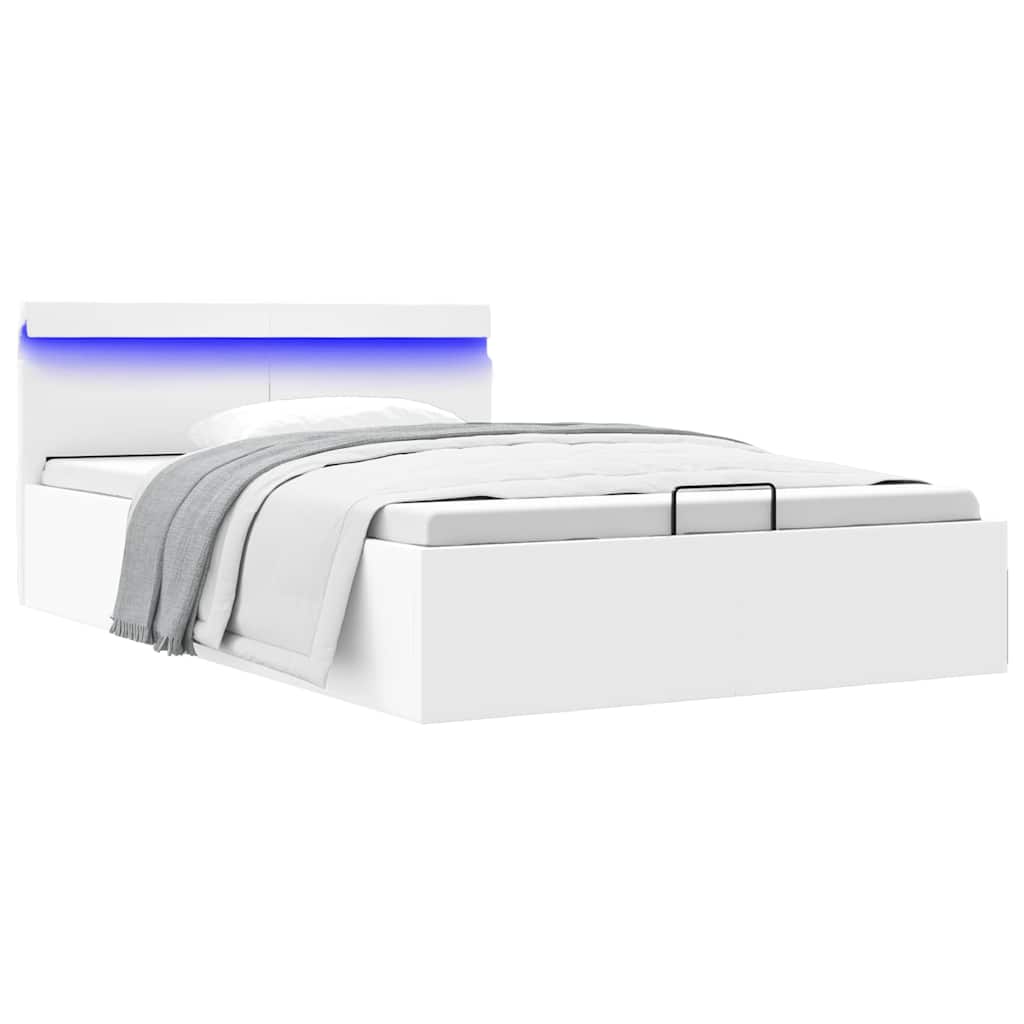 Πλαίσιο Κρεβατιού με Αποθ. Χώρο/LED Λευκό 120x200 εκ. Δερματίνη - PAKOBAZAAR