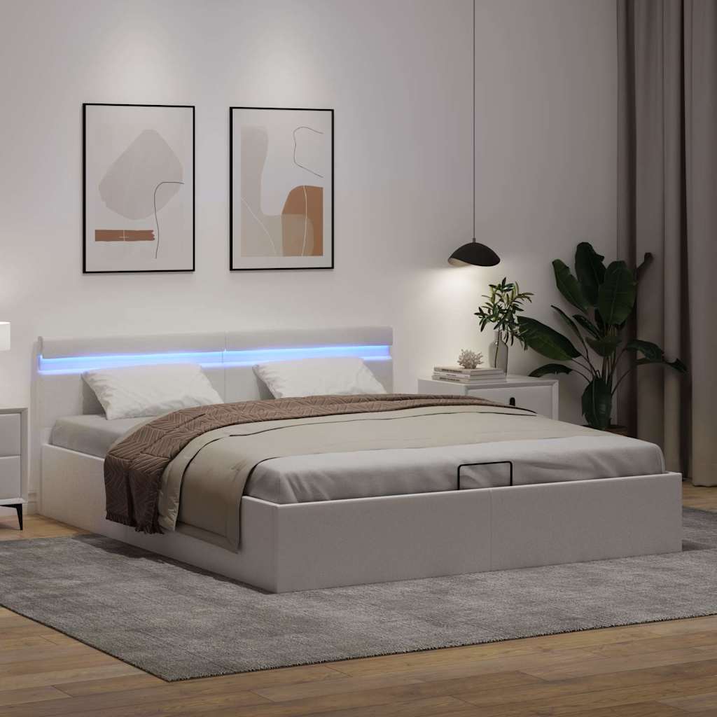 Πλαίσιο Κρεβατιού Αποθ. Χώρο/LED Μαύρο 180x200 εκ. Δερματίνη - PAKOBAZAAR