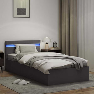 Πλαίσιο Κρεβατιού Αποθ. Χώρο/LED Γκρι 90x200 εκ. Δερματίνη - PAKOBAZAAR