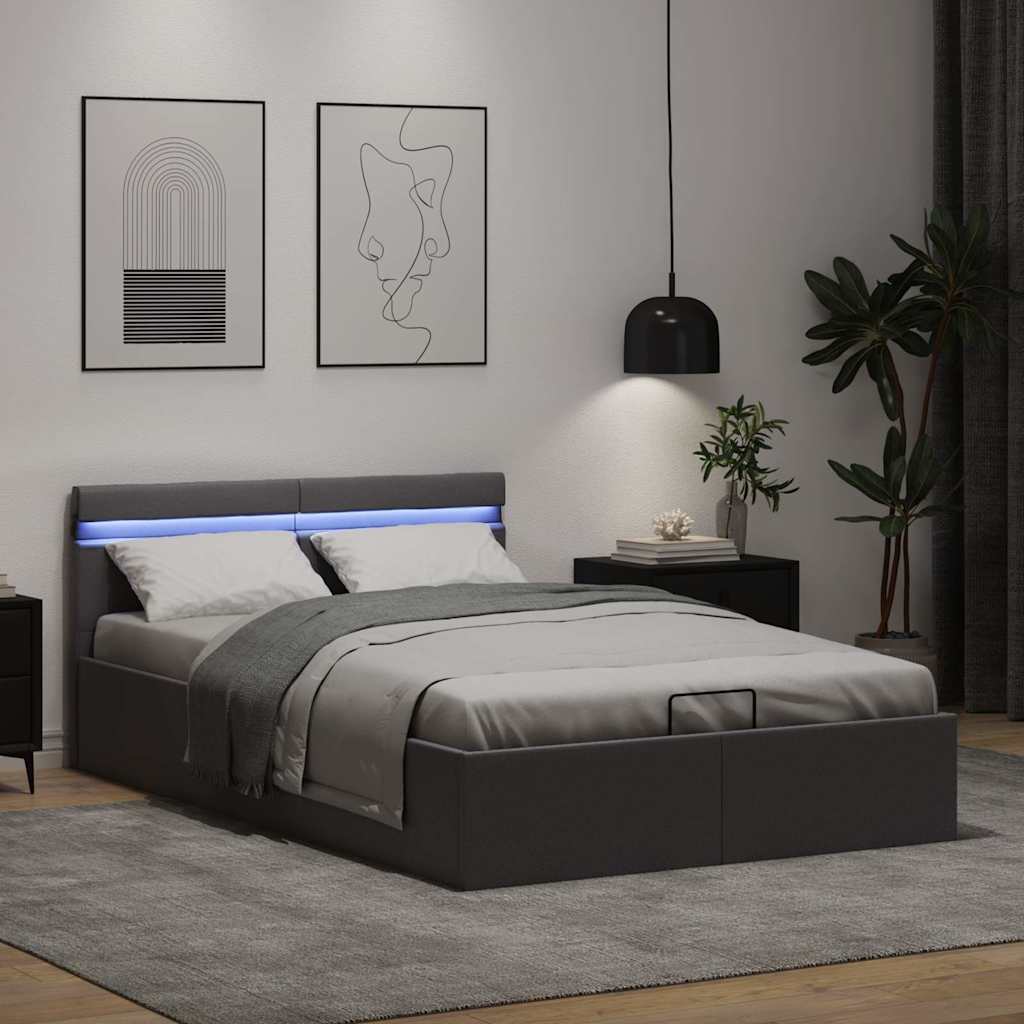 Πλαίσιο Κρεβατιού Αποθ. Χώρο/LED Γκρι 120x200 εκ. Δερματίνη - PAKOBAZAAR