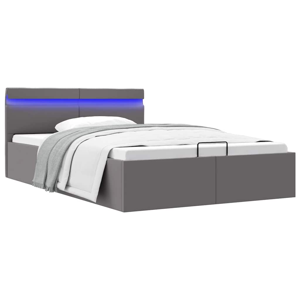 Πλαίσιο Κρεβατιού Αποθ. Χώρο/LED Γκρι 140x200 εκ. Δερματίνη - PAKOBAZAAR