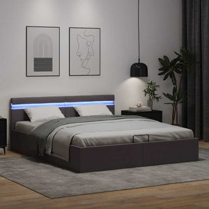 Πλαίσιο Κρεβατιού Αποθ. Χώρο/LED Γκρι 160x200 εκ. Δερματίνη - PAKOBAZAAR