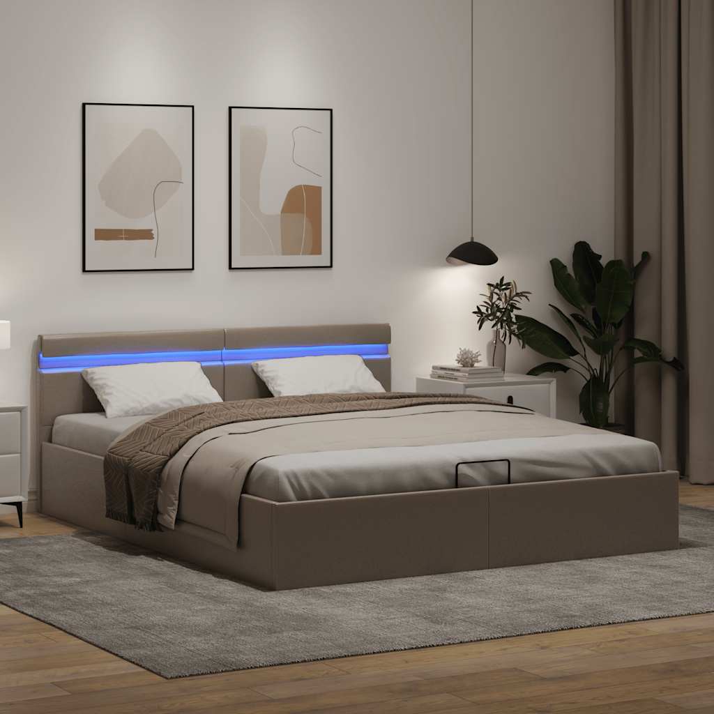 Πλαίσιο Κρεβατιού Αποθ. Χώρο/LED Καπουτσίνο 160x200εκ Δερματίνη - PAKOBAZAAR