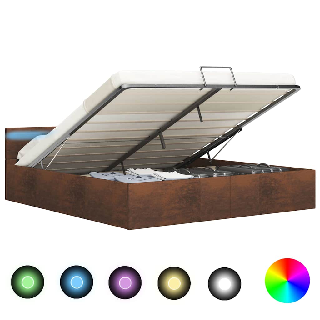 Πλαίσιο Κρεβατιού με Αποθ. Χώρο/LED Καφέ 160x200 εκ. Ύφασμα