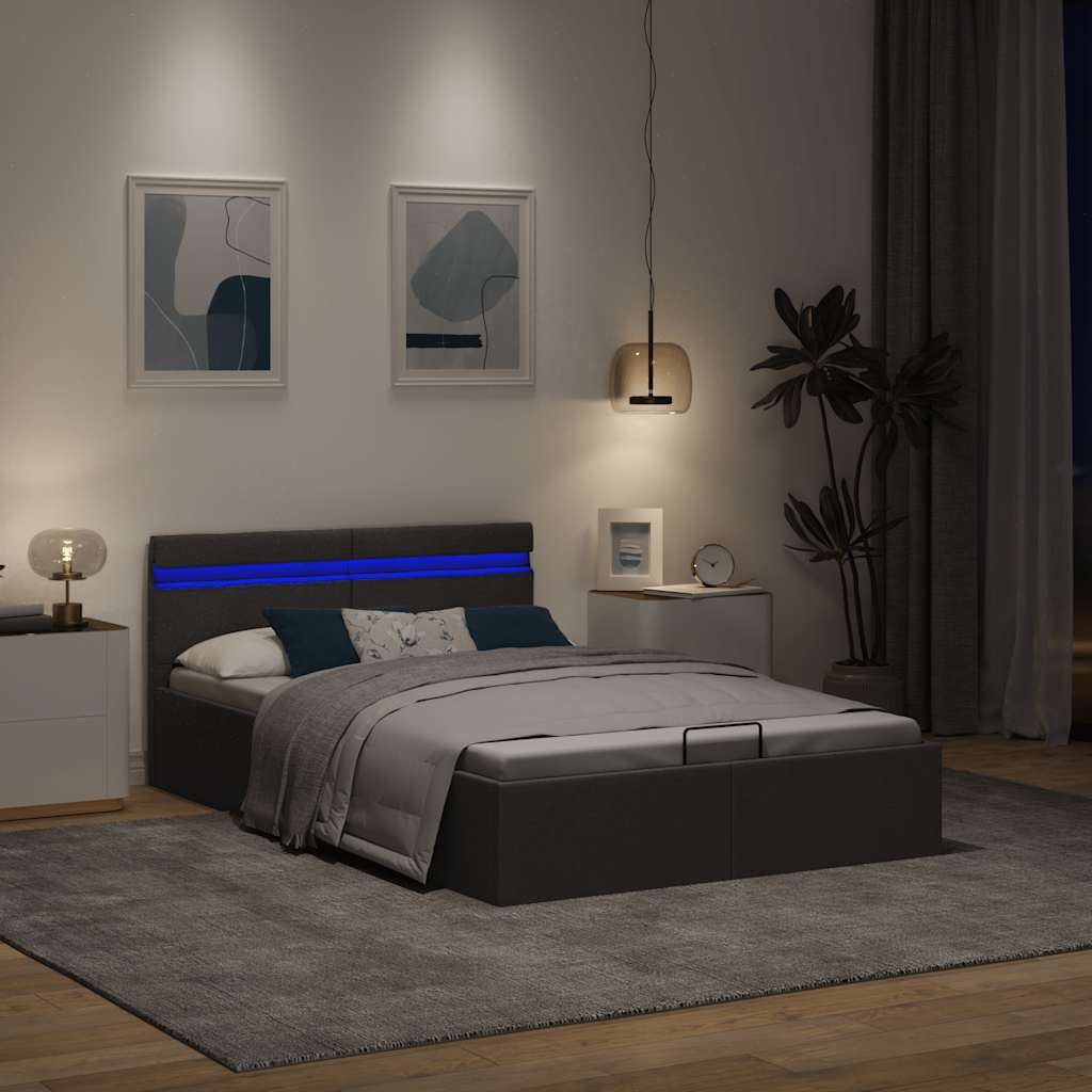 Πλαίσιο Κρεβατιού με Αποθ. Χώρο/LED Σκ. Γκρι 140x200 εκ. Ύφασμα - PAKOBAZAAR