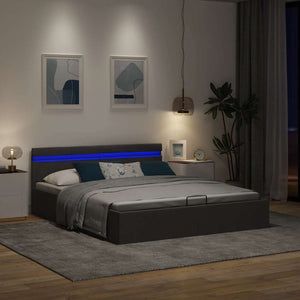 Πλαίσιο Κρεβατιού με Αποθ. Χώρο/LED Σκ. Γκρι 160x200 εκ. Ύφασμα - PAKOBAZAAR