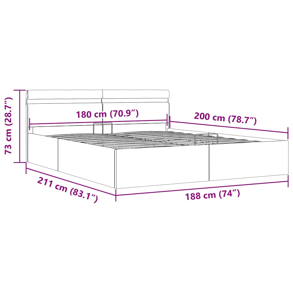 Πλαίσιο Κρεβατιού με Αποθ. Χώρο/LED Σκ. Γκρι 180x200 εκ. Ύφασμα - PAKOBAZAAR