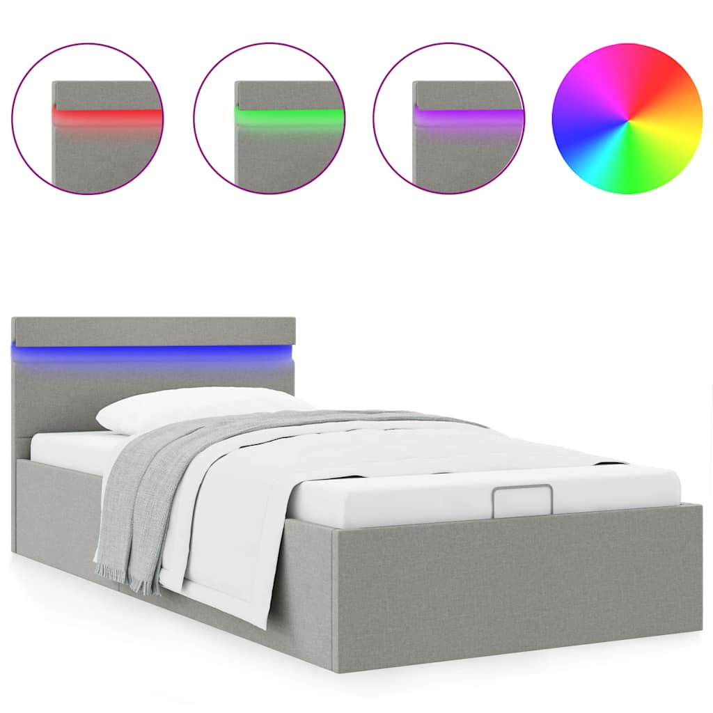 Πλαίσιο Κρεβατιού με Αποθ. Χώρο/LED Αν. Γκρι 90x200 εκ. Ύφασμα - PAKOBAZAAR