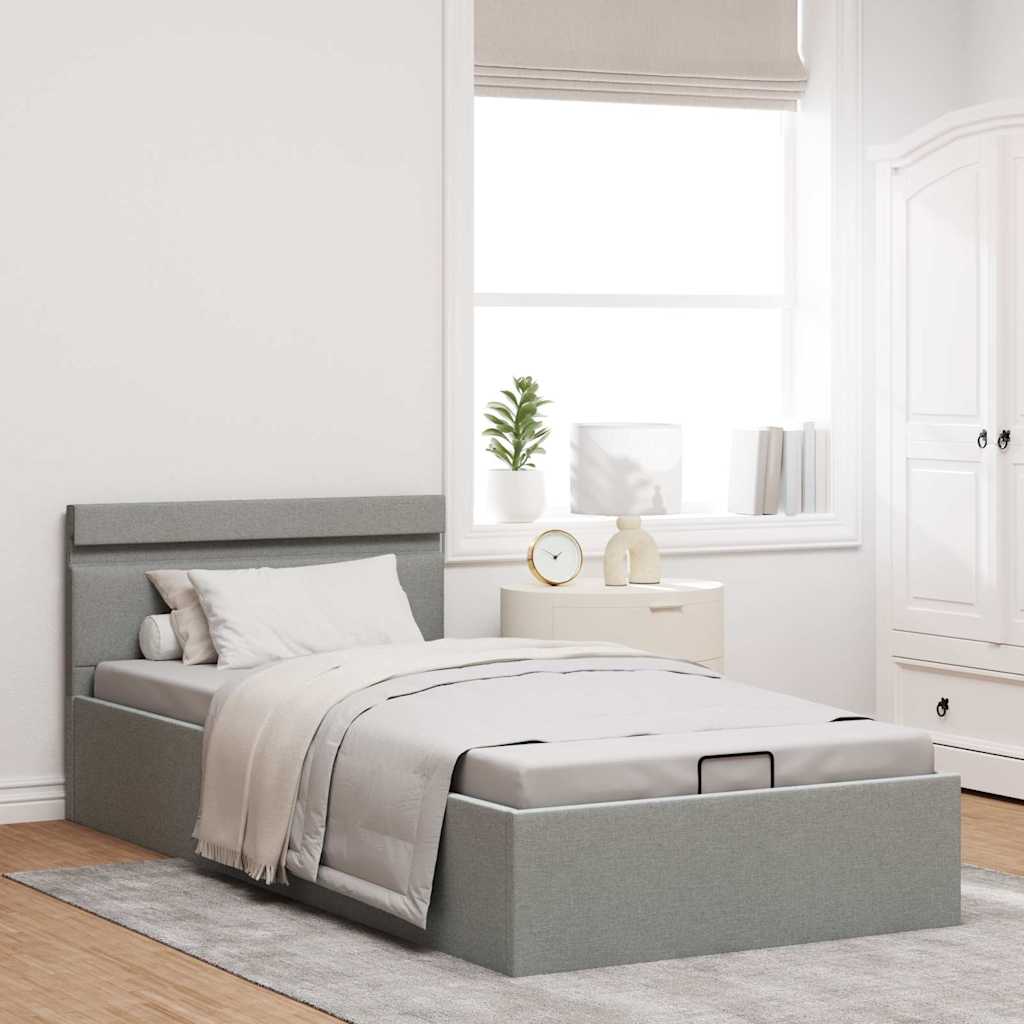 Πλαίσιο Κρεβατιού με Αποθ. Χώρο/LED Αν. Γκρι 100x200 εκ. Ύφασμα - Pakobazaar