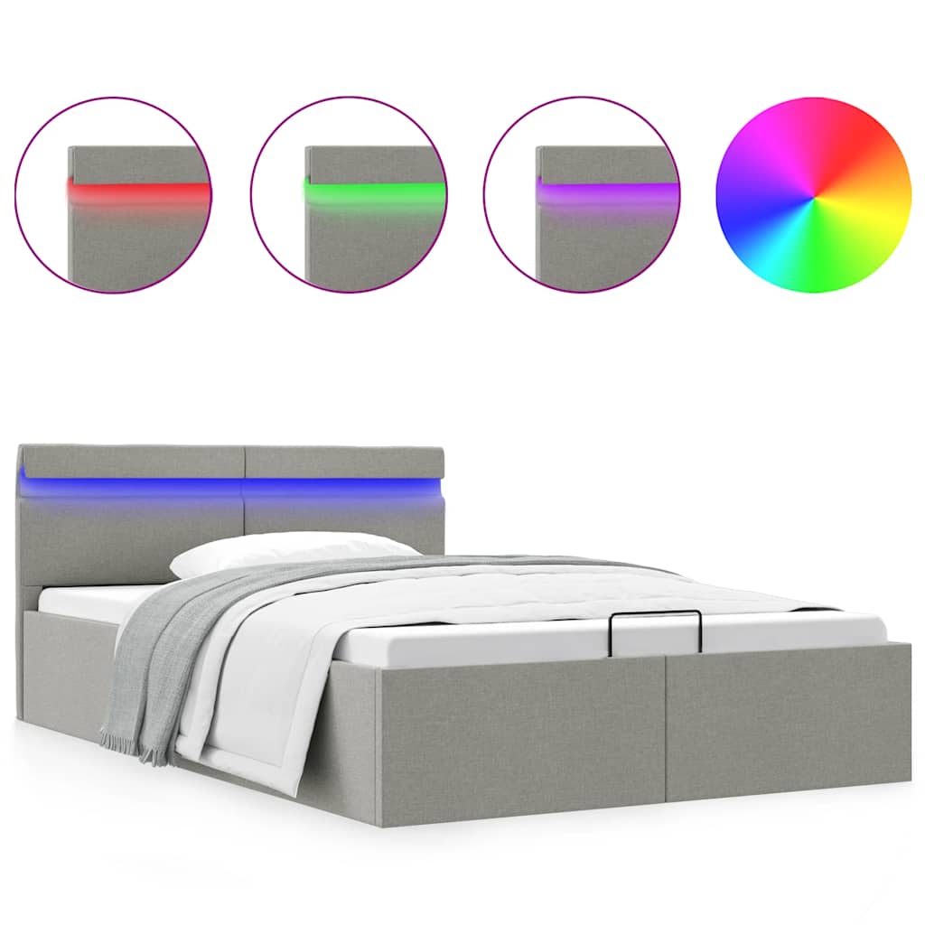Πλαίσιο Κρεβατιού με Αποθ. Χώρο/LED Αν. Γκρι 140x200 εκ. Ύφασμα - PAKOBAZAAR