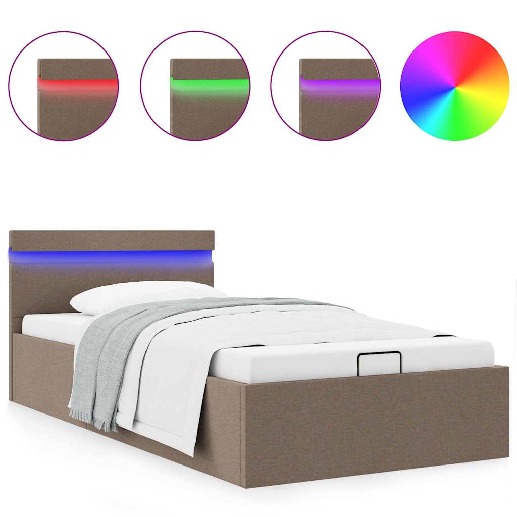 Πλαίσιο Κρεβατιού με Αποθ. Χώρο/LED Taupe 100x200 εκ. Ύφασμα