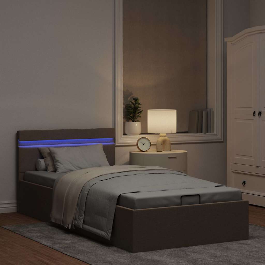 Πλαίσιο Κρεβατιού με Αποθ. Χώρο/LED Taupe 100x200 εκ. Ύφασμα