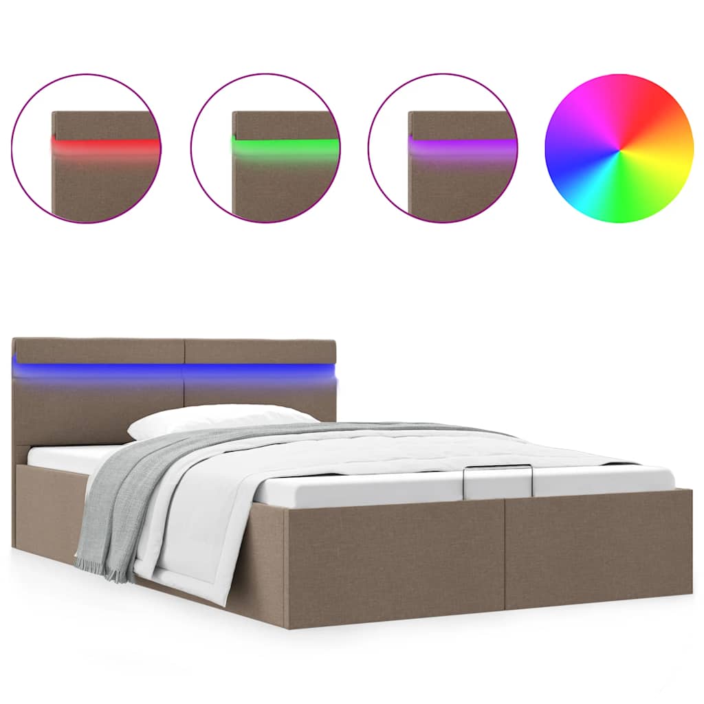 Πλαίσιο Κρεβατιού με Αποθ. Χώρο/LED Taupe 140x200 εκ. Ύφασμα - PAKOBAZAAR
