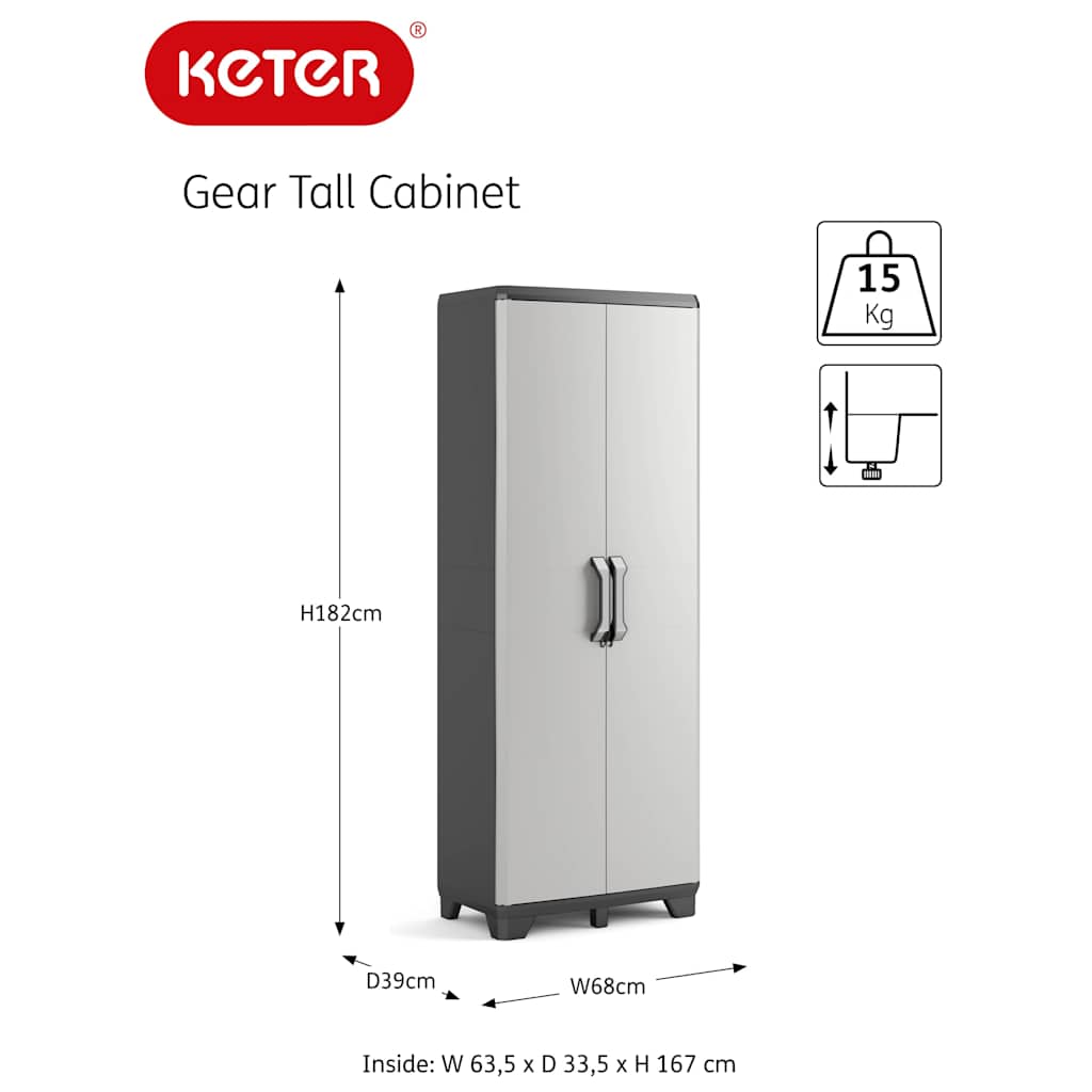 Keter Ντουλάπα Αποθήκευσης με Ράφια Gear Μαύρο / Γκρι 182 εκ.