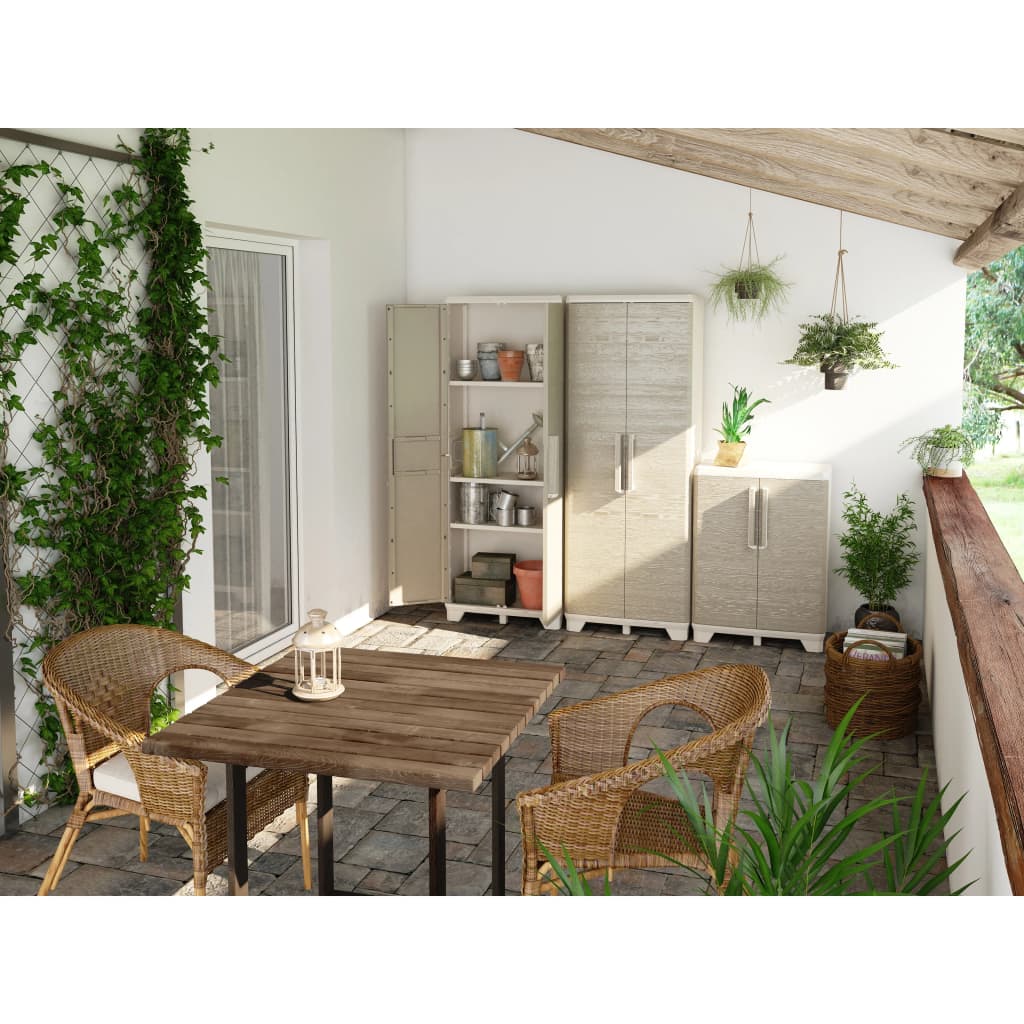 Keter Ντουλάπα Αποθήκευσης με Ράφια Wood Grain Κρεμ/Taupe 182 εκ. - Pakobazaar