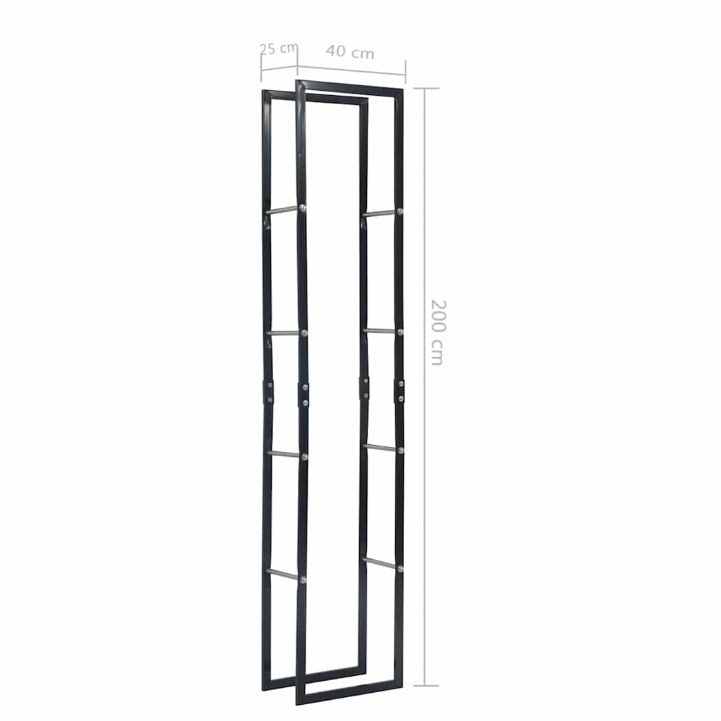 Ράφι Καυσόξυλων Μαύρο 40 x 25 x 200 εκ. Ατσάλινο - PAKOBAZAAR