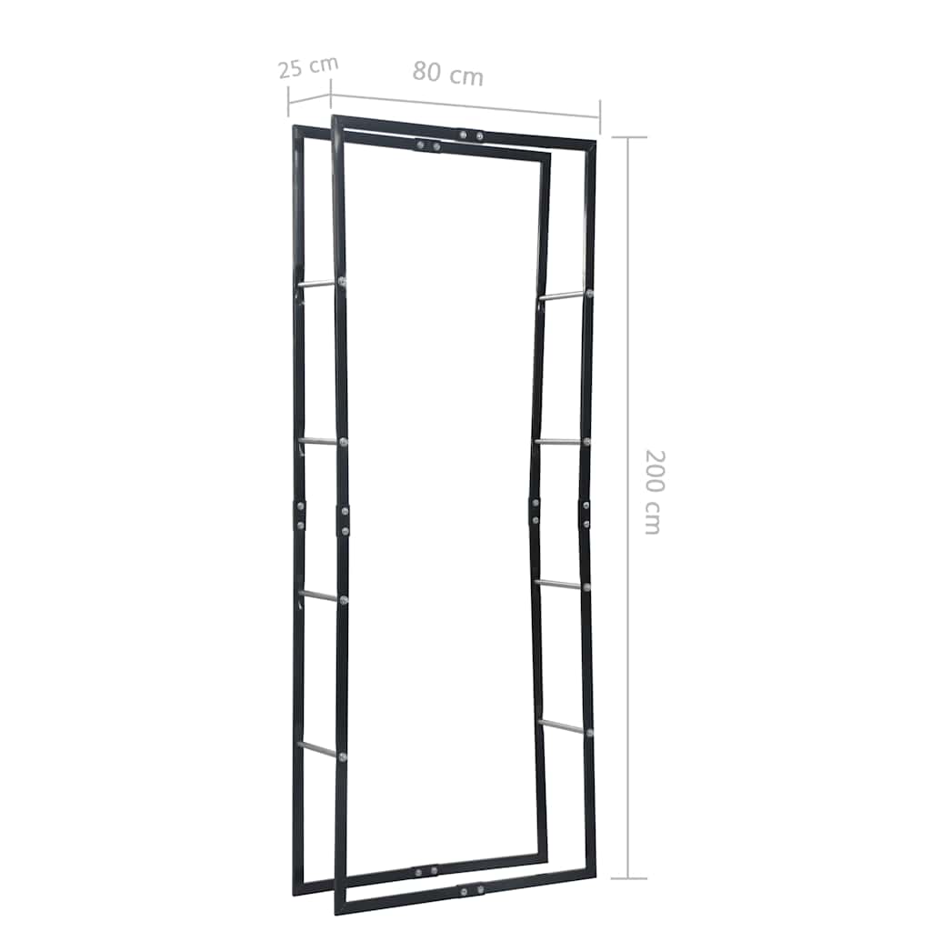Ράφι Καυσόξυλων Μαύρο 80 x 25 x 200 εκ. Ατσάλινο - PAKOBAZAAR